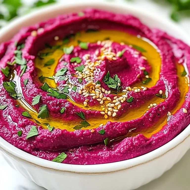 Für einen großartigen Rüben-Hummus braucht man einige einfache Zutaten. Hier sind die Hauptzutaten: - 2 mittelgroße Rüben, geröstet und geschält - 1 Dose (425 g) Kichererbsen, abgetropft und abgespült - 2 Esslöffel Tahini - 2 Esslöffel Olivenöl - 2 Knoblauchzehen, fein gehackt - Saft von 1 Zitrone - 1 Teelöffel gemahlener Kreuzkümmel - Salz und Pfeffer nach Geschmack - Wasser nach Bedarf für die gewünschte Konsistenz - Frische Petersilie zur Garnitur - Sesamsamen zur Garnitur Diese Zutaten geben dem Hummus seinen besonderen Geschmack. Die Rüben sorgen für eine süße Note und eine schöne Farbe. Wenn du Rüben kaufst, achte auf einige Dinge. Wähle Rüben, die fest und glatt sind. Vermeide solche mit Flecken oder weichen Stellen. Die Farbe sollte tiefrot sein. Das zeigt, dass sie frisch sind. Größere Rüben können mehr Erde enthalten. Kleinere Rüben sind oft süßer und zarter. Manchmal möchtest du etwas Neues ausprobieren. Wenn du Kichererbsen ersetzen willst, gibt es gute Alternativen. Du kannst weiße Bohnen oder schwarze Bohnen verwenden. Diese geben einen anderen Geschmack, sind aber auch lecker. Du kannst auch Linsen probieren. Sie sind gesund und haben einen guten Biss. {{ingredient_image_2}} Um die Rüben perfekt zu rösten, heize deinen Ofen auf 200 °C vor. Wickel die Rüben in Aluminiumfolie ein. Röste sie für etwa 45-60 Minuten, bis sie ganz zart sind. Du kannst mit einer Gabel testen, ob sie weich sind. Lass sie abkühlen und schäle sie danach. Schneide die Rüben in kleine Stücke, damit sie leichter in die Küchenmaschine passen. Jetzt kommt der spaßige Teil! Gib die gerösteten Rüben in die Küchenmaschine. Füge die Kichererbsen, Tahini, Olivenöl und die gehackten Knoblauchzehen hinzu. Presse den Saft von einer Zitrone hinein. Dann füge den gemahlenen Kreuzkümmel, Salz und Pfeffer nach deinem Geschmack hinzu. Schalte die Maschine ein und pulsiere die Mischung, bis sie ganz glatt ist. Halte an, um die Seiten der Schüssel abzukratzen. Manchmal ist das Hummus zu dick. Füge dann langsam Wasser hinzu, jeweils einen Esslöffel. Pulsieren, bis du die gewünschte cremige Konsistenz erreichst. Jetzt ist es Zeit zu kosten! Probiere das Hummus und passe die Gewürze an. Füge mehr Salz, Pfeffer oder Zitronensaft hinzu, je nachdem, was dir am besten schmeckt. Wenn alles gut ist, gib das Hummus in eine Schüssel. Träufle etwas Olivenöl darüber und garniere es mit frischer Petersilie und Sesamsamen. So sieht dein Rüben-Hummus nicht nur lecker aus, sondern schmeckt auch großartig! Um die beste Konsistenz für deinen Rüben-Hummus zu erreichen, beginne mit der richtigen Menge Wasser. Füge langsam Wasser hinzu, einen Esslöffel nach dem anderen. Wenn das Hummus zu dick ist, wird es schwer, die gewünschte Cremigkeit zu erreichen. Halte die Küchenmaschine bereit, um die Mischung gut zu vermengen. Überprüfe die Konsistenz regelmäßig. Du solltest ein glattes und cremiges Hummus haben, das leicht vom Löffel fließt. Gewürze sind der Schlüssel zu einem großartigen Hummus. Beginne mit gemahlenem Kreuzkümmel, denn er gibt einen warmen, erdigen Geschmack. Du kannst auch Paprikapulver oder Cayennepfeffer hinzufügen, um etwas Schärfe zu bringen. Zitrone bringt Frische. Vergiss nicht, das Hummus am Ende zu probieren und die Gewürze nach deinem Geschmack anzupassen. Ein wenig mehr Salz oder Pfeffer kann oft einen großen Unterschied machen. Ein häufiger Fehler ist das Übermixen des Hummus. Das kann die Textur verändern und das Hummus zu flüssig machen. Achte darauf, die Mischung nur so lange zu pürieren, bis sie glatt ist. Ein anderer Fehler ist, nicht genug Gewürze zu verwenden. Das Hummus kann dadurch flach und langweilig schmecken. Sei mutig mit den Gewürzen und passe sie deinen Vorlieben an. Pro Tipps Rüben richtig rösten: Achten Sie darauf, die Rüben vollständig in Aluminiumfolie zu wickeln, damit sie gleichmäßig garen und ihre Feuchtigkeit behalten. Die richtige Konsistenz: Wenn das Hummus zu dick ist, fügen Sie langsam Wasser hinzu, um die gewünschte cremige Konsistenz zu erreichen, ohne die Aromen zu verwässern. Gewürze anpassen: Probieren Sie das Hummus während des Mixens und passen Sie die Gewürze nach Ihrem Geschmack an, um das perfekte Gleichgewicht zu finden. Garnitur für extra Geschmack: Fügen Sie nicht nur Petersilie, sondern auch geröstete Pinienkerne oder Paprikapulver als Garnitur hinzu, um zusätzlichen Geschmack und Textur zu erhalten. {{image_4}} Wenn du deinen Rüben-Hummus aufpeppen möchtest, denke an Gewürze. Du kannst Paprika oder Chili verwenden, um ihm mehr Wärme zu geben. Ras el Hanout ist eine tolle Mischung aus Gewürzen, die gut passt. Ein Hauch von Zimt kann auch überraschend lecker sein. Experimentiere mit verschiedenen Gewürzen, um deinen eigenen Stil zu finden. Das Hinzufügen von Nüssen oder Samen macht den Hummus noch besser. Walnüsse geben einen nussigen Geschmack. Wenn du etwas Crunch möchtest, probiere geröstete Sonnenblumenkerne oder Kürbiskerne. Diese Zutaten bringen nicht nur tollen Geschmack, sie fügen auch gesunde Fette hinzu. Achte darauf, sie grob zu hacken, bevor du sie ins Hummus gibst. Frische Kräuter können deinen Rüben-Hummus beleben. Im Frühling sind Schnittlauch und Dill wunderbar. Im Sommer schmecken Basilikum und Minze toll. Im Herbst kannst du Thymian oder Rosmarin verwenden, um den Geschmack zu verändern. Füge die Kräuter am Ende hinzu, damit der Geschmack frisch bleibt. Um deinen Rüben-Hummus frisch zu halten, solltest du ihn in einem luftdichten Behälter aufbewahren. So bleibt er länger lecker. Stelle sicher, dass der Behälter gut verschlossen ist. Du kannst den Hummus auch in kleinere Portionen aufteilen. So hast du immer frischen Hummus bereit, wann immer du ihn brauchst. Im Kühlschrank hält sich dein Rüben-Hummus bis zu fünf Tage. Nach ein paar Tagen kann er etwas dicker werden. Wenn das passiert, füge einfach einen Esslöffel Wasser hinzu und rühre gut um. Das bringt die Cremigkeit zurück. Bei der Lagerung solltest du immer auf Geruch und Aussehen achten. Wenn etwas seltsam aussieht, wirf es besser weg. Wenn du deinen Hummus länger aufbewahren möchtest, kannst du ihn einfrieren. Fülle ihn in einen gefrierfesten Behälter. Lass ein wenig Platz an der Oberseite, da sich der Hummus beim Einfrieren ausdehnt. Du kannst auch Eiswürfelformen verwenden, um kleine Portionen zu frieren. So hast du immer einen schnellen Snack bereit. Zum Auftauen lege den Hummus einfach in den Kühlschrank über Nacht. Rühre ihn gut durch, bevor du ihn servierst. Die Zubereitung von Rüben-Hummus dauert insgesamt etwa 1 Stunde und 15 Minuten. Die Rösten der Rüben nimmt etwa 45 bis 60 Minuten in Anspruch. Die restlichen 15 Minuten gehen für die Zubereitung des Hummus drauf. Es ist einfach und schnell! Ja, du kannst Rüben-Hummus ohne Tahini zubereiten. Tahini gibt einen nussigen Geschmack. Wenn du es weglässt, probiere etwas Olivenöl oder Joghurt. Das gibt eine ähnliche Cremigkeit. Du kannst die Menge an Kichererbsen erhöhen, um die Konsistenz zu halten. Viele Dinge passen gut zu Rüben-Hummus. Hier sind einige Ideen: - Gemüsesticks: Karotten, Sellerie oder Paprika sind super. - Pita-Brot: Weiches oder geröstetes Pita-Brot ist perfekt zum Dippen. - Cracker: Knusprige Crackers bringen tollen Crunch. - Salate: Du kannst Hummus als Dressing für frische Salate verwenden. Probiere verschiedene Kombinationen aus, um deinen Favoriten zu finden! Rüben-Hummus ist lecker und einfach zu machen. Du hast die besten Zutaten ausgewählt und gelernt, wie man sie zubereitet. Die Tipps helfen dir, die perfekte Konsistenz und den besten Geschmack zu erreichen. Variationen bringen neuen Schwung in dein Rezept. Denke daran, Hummus richtig zu lagern, damit er frisch bleibt. Diese Infos helfen dir, Rüben-Hummus mit Leichtigkeit zuzubereiten. Probiere es aus, und du wirst nicht enttäuscht sein!