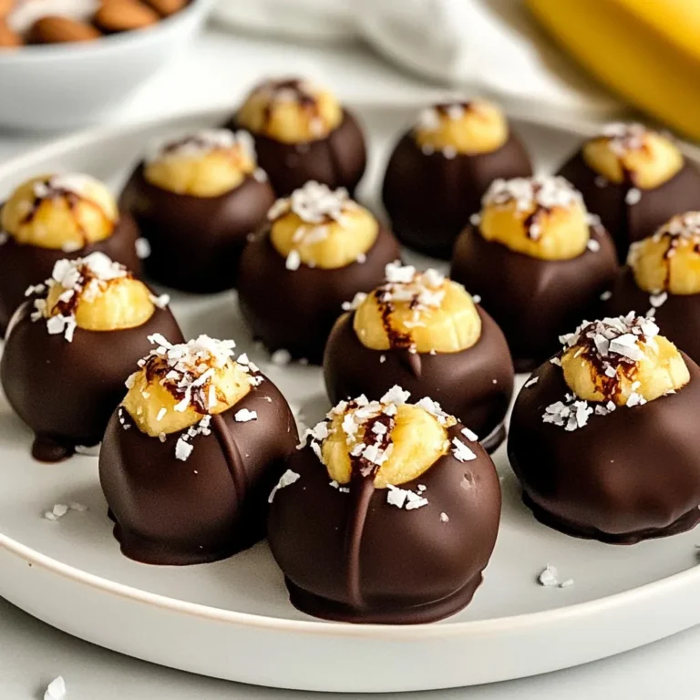 - 2 reife Bananen - 1 Tasse Zartbitterschokolade (oder Milchschokolade) - 1 Esslöffel Kokosöl Diese Zutaten sind die Basis für dein Rezept. Reife Bananen bringen Süße und eine cremige Textur. Zartbitterschokolade gibt einen tollen Geschmack. Kokosöl sorgt dafür, dass die Schokolade schön schmilzt. - 1/4 Tasse gehackte Nüsse (z. B. Mandeln oder Walnüsse) - 1/4 Tasse geraspelter Kokosnuss - Meersalz Diese Zutaten sind nicht nötig, aber sie machen die Bananen noch leckerer. Die Nüsse fügen Crunch hinzu. Geraspelter Kokos gibt einen tropischen Geschmack. Ein wenig Meersalz hebt den Schokoladengeschmack an. - Backblech oder Teller - Backpapier - Mikrowellengeeignete Schüssel - Gabel Du brauchst diese Utensilien, um die Bananenbissen zuzubereiten. Das Backpapier verhindert, dass die Bananen kleben. Eine mikrowellengeeignete Schüssel ist wichtig, um die Schokolade zu schmelzen. Eine Gabel hilft dir, die Bananen einfach zu tauchen. {{ingredient_image_2}} Zuerst nehmen wir die reifen Bananen. Ich bevorzuge Bananen, die leicht braun sind. Diese sind süßer. Schälen Sie die Bananen vorsichtig. Schneiden Sie sie in runde Stücke, etwa 1,5 cm dick. So ergeben sich perfekte Bissen. Legen Sie die Stücke auf ein mit Backpapier ausgelegtes Blech. Das Backpapier hilft, dass sie nicht kleben bleiben. Jetzt kommt der spaßige Teil: die Schokolade! Nehmen Sie eine mikrowellengeeignete Schüssel. Geben Sie 1 Tasse Zartbitterschokolade und 1 Esslöffel Kokosöl hinein. Das Kokosöl sorgt für ein sanftes Schmelzen. Stellen Sie die Schüssel in die Mikrowelle. Erhitzen Sie die Mischung in 20-Sekunden-Intervallen. Rühren Sie zwischen den Intervallen gut um. Warten Sie, bis die Schokolade ganz geschmolzen und glatt ist. Tauchen Sie nun jedes Bananenstück in die geschmolzene Schokolade. Stellen Sie sicher, dass es gut überzogen ist. Verwenden Sie eine Gabel, um die Bananenbissen herauszunehmen. Lassen Sie die überschüssige Schokolade abtropfen. Legen Sie die Bananenbissen auf das Backpapier. Wenn Sie möchten, streuen Sie gehackte Nüsse oder geraspelte Kokosnuss darüber. Nun kommt der wichtigste Schritt: Stellen Sie das Blech in den Gefrierschrank. Kühlen Sie die Bananenbissen für etwa 30 Minuten. Wenn die Schokolade fest ist, sind sie bereit zum Genießen! Wählen Sie eine Schokolade, die Ihnen schmeckt. Zartbitterschokolade gibt einen tollen, tiefen Geschmack. Milchschokolade ist süßer und beliebt bei Kindern. Kombinieren Sie beides für einen einzigartigen Genuss. Achten Sie darauf, eine hochwertige Schokolade zu nehmen. Diese schmilzt besser und schmeckt intensiver. Ein häufiger Fehler ist das Überhitzen der Schokolade. Mikrowellen können ungleichmäßig erhitzen. Schmelzen Sie die Schokolade in kurzen Intervallen und rühren Sie gut um. Tauchen Sie die Bananen schnell in die Schokolade. Wenn die Schokolade zu dick wird, fügen Sie mehr Kokosöl hinzu. Das sorgt für eine glatte und cremige Konsistenz. Servieren Sie die schokoladenüberzogenen Bananenbissen auf einem hübschen Teller. Fügen Sie frische Früchte oder eine Schokoladensauce hinzu. Für mehr Crunch streuen Sie Nüsse oder Kokosnuss darüber. Stellen Sie die Bissen in den Gefrierschrank, um einen erfrischenden Snack zu genießen. Diese Bissen sind perfekt für Partys oder als süßer Snack zwischendurch. Pro Tipps Schokolade temperieren: Temperieren Sie die Schokolade, um einen schönen Glanz und eine knackige Textur zu erhalten. Dies verhindert auch, dass die Schokolade beim Auftauen schmilzt. Variationen ausprobieren: Experimentieren Sie mit verschiedenen Schokoladensorten oder fügen Sie Gewürze wie Zimt oder Chili hinzu, um den Geschmack zu variieren. Frische Zutaten verwenden: Wählen Sie besonders reife Bananen für die beste Süße und den besten Geschmack. Je reifer die Banane, desto süßer wird der Snack! Aufbewahrung: Bewahren Sie die schokoladenüberzogenen Bananenbissen in einem luftdichten Behälter im Gefrierschrank auf, um die Frische zu erhalten und sie länger haltbar zu machen. {{image_4}} Wenn Zartbitterschokolade nicht dein Ding ist, probiere Milchschokolade. Sie ist süßer und schmeckt köstlich. Vollmilchschokolade ist eine weitere gute Option. Sie gibt den Bananen einen cremigen Geschmack. Du kannst sogar weiße Schokolade verwenden, wenn du etwas Einzigartiges suchst. Die Toppings machen die Bananenbissen besonders. Du kannst gehackte Nüsse wie Mandeln oder Walnüsse hinzufügen. Diese geben einen tollen Crunch. Geraspelte Kokosnuss ist eine weitere leckere Wahl. Für einen kleinen Kick, streue ein wenig Meersalz oben drauf. Das bringt die Süße der Schokolade zur Geltung. Wenn du eine leichtere Variante suchst, ersetze die Schokolade mit Joghurt. Griechischer Joghurt funktioniert gut und ist gesund. Du kannst auch die Bananen mit einem Hauch von Honig beträufeln. Das macht sie süß, ohne zu viel Zucker. Diese Optionen sind perfekt für einen Snack, der gut schmeckt und gut für dich ist. Um die Schokoladenbissen frisch zu halten, lege sie in einen luftdichten Behälter. Verwende einen Behälter, der nicht zu groß ist, damit die Bananen nicht zerdrückt werden. Schichte die Bananenbissen vorsichtig, um Beschädigungen zu vermeiden. Du kannst auch Backpapier zwischen die Schichten legen. So bleiben sie knusprig. Im Kühlschrank halten die Bananenbissen etwa eine Woche. Achte darauf, die Bissen gut abzudecken. Im Gefrierfach bleiben sie bis zu drei Monate frisch. Wenn du sie gefroren aufbewahrst, lasse sie vor dem Essen kurz bei Raumtemperatur stehen. So schmecken sie am besten. Wenn du Reste hast, probiere, sie in Milchshakes zu mixen. Du kannst die gefrorenen Bananenbissen auch als Topping für Joghurt verwenden. Sie geben jedem Gericht einen süßen, schokoladigen Kick. Sei kreativ und finde neue Wege, diese Leckereien zu genießen! Du kannst die Bananenbissen einfach im Voraus machen. Bereite die Bananenscheiben und die Schokolade wie im Rezept beschrieben vor. Tauche die Bananen in die Schokolade und lege sie auf Backpapier. Du kannst sie dann gleich einfrieren. Das macht sie perfekt für später. Wenn du Gäste hast, sind sie schnell bereit. Sie bleiben gut bis zu zwei Wochen im Gefrierschrank. Schokoladenüberzogene Bananen haben gesunde Aspekte. Bananen sind reich an Vitaminen und Ballaststoffen. Die Schokolade kann auch Vorteile bringen, besonders dunkle Schokolade. Sie enthält Antioxidantien und kann die Stimmung heben. Achte auf die Menge. Zu viel Schokolade kann viel Zucker bringen. Eine moderate Portion macht sie zu einem guten Snack. Fertige Schokoladenüberzogene Bananen findest du in vielen Supermärkten. Sie sind oft in der Tiefkühlabteilung. Einige Geschäfte bieten sie auch frisch an. Online gibt es viele Optionen. Du kannst sie direkt nach Hause bestellen. Achte jedoch auf die Zutatenliste. Selbstgemachte Bananen sind oft frischer und besser im Geschmack. Schokoladenüberzogene Bananenbissen sind einfach zuzubereiten und lecker. In diesem Artikel habe ich die Hauptzutaten, die Schritt-für-Schritt-Anleitung und nützliche Tipps geteilt. Mit Varianten und Lagerungshinweisen bleibst du flexibel und kreativ. Experimentiere mit den Zutaten und finde deinen eigenen Lieblingsgeschmack. Diese süße Leckerei ist nicht nur köstlich, sondern auch eine tolle Snack-Option. Nutze die gegebenen Tipps, um das Beste aus deinen Bananenbissen herauszuholen und viel Spaß beim Zubereiten!