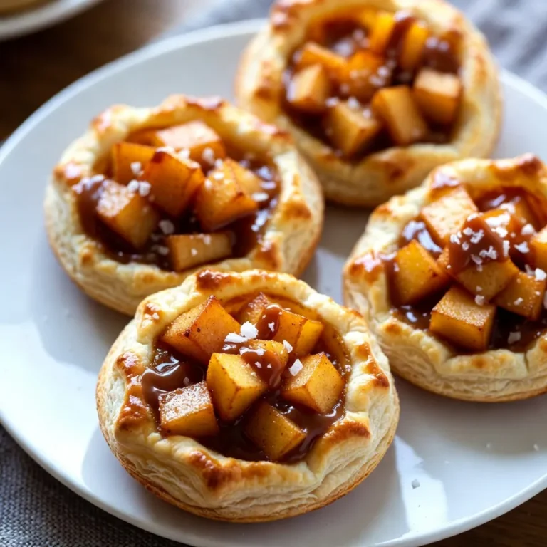 Um die besten gesalzenen Karamell-Apfel-Handpasteten zu machen, brauchst du folgende Zutaten: - 2 Tassen Allzweckmehl - 1/2 Teelöffel Salz - 1 Esslöffel Zucker - 1/2 Tasse ungesalzene Butter, gekühlt und gewürfelt - 6 Esslöffel Eiswasser - 3 mittelgroße Äpfel, geschält, entkernt und gewürfelt (vorzugsweise Granny Smith) - 1/2 Tasse brauner Zucker - 1 Teelöffel Zimt - 1/4 Teelöffel Muskatnuss - 1 Esslöffel Zitronensaft - 1/2 Tasse gekaufte gesalzene Karamellsauce - 1 Ei (für die Eierwäsche) - Grobes Meersalz zum Bestreuen Diese Zutaten bilden die Basis für deine Handpasteten. Die Äpfel bringen Frische und Süße. Der Zimt und die Muskatnuss fügen einen warmen, würzigen Geschmack hinzu. Das gesalzene Karamell gibt den letzten Schliff. Um die Handpasteten zuzubereiten, benötigst du einige Küchengeräte: - Rührschüssel - Teigmischer oder deine Hände - Nudelholz - Ausstecher oder Schüssel (ca. 10 cm Durchmesser) - Backblech - Backpapier - Kleine Schüssel (für das Ei) Diese Geräte helfen dir, den Teig und die Füllung gut zu vermischen. Sie sorgen auch dafür, dass die Handpasteten gleichmäßig backen. Die Wahl der Äpfel ist wichtig für den Geschmack. Ich empfehle Granny Smith-Äpfel. Sie sind sauer und passen gut zu süßem Karamell. Hier sind einige Tipps zur Auswahl: - Suche nach festen Äpfeln ohne Druckstellen. - Achte auf eine leuchtende grüne Farbe. - Wähle Äpfel, die frisch riechen. Frische Äpfel sorgen für einen besseren Geschmack in deinen Handpasteten. {{ingredient_image_2}} Zuerst mische ich das Mehl, Salz und Zucker in einer großen Schüssel. Dann füge ich die kalte, gewürfelte Butter hinzu. Mit einem Teigmischer oder meinen Fingern vermenge ich alles. Ich mache das, bis die Mischung krümelig aussieht. Es sollte wie feiner Sand sein. Jetzt gebe ich nach und nach das Eiswasser dazu, jeweils einen Esslöffel. Ich mische weiter, bis der Teig zusammenkommt. Dann forme ich ihn zu einer Scheibe, wickele ihn in Frischhaltefolie und lasse ihn 30 Minuten im Kühlschrank ruhen. Während der Teig kühlt, kümmere ich mich um die Füllung. Ich schäle und entkerne die Äpfel, bevor ich sie würfle. Dann mische ich die gewürfelten Äpfel mit braunem Zucker, Zimt, Muskatnuss und Zitronensaft in einer großen Schüssel. Ich rühre gut, damit die Äpfel gleichmäßig bedeckt sind. Danach stelle ich die Füllung beiseite. Ich heize den Ofen auf 200°C vor und lege ein Backblech mit Backpapier aus. Nun rolle ich den gekühlten Teig auf einer bemehlten Fläche etwa 0,5 cm dick aus. Mit einem 10 cm großen Ausstecher steche ich gleichmäßige Kreise aus. Auf die Hälfte der Teigkreise gebe ich etwa 2 Esslöffel der Apfelfüllung in die Mitte. Dann träufle ich 1 Teelöffel gesalzene Karamellsauce darüber. Die Ränder der Teigkreise befeuchte ich leicht mit Wasser. Ich lege einen zweiten Kreis über die Füllung und drücke die Ränder gut zusammen. Mit einer Gabel drücke ich die Ränder dekorativ. In einer kleinen Schüssel schlage ich ein Ei auf und pinsel die Oberseite jeder Pastete damit ein. Grobes Meersalz streue ich darüber. Dann backe ich die Pasteten 20-25 Minuten lang, bis sie goldbraun sind. Vor dem Servieren lasse ich sie etwas abkühlen. Um die besten Handpasteten zu backen, achte auf die Kälte des Teigs. Kalte Butter sorgt für einen flachen, knusprigen Rand. Rolle den Teig nicht zu dünn aus. 0,5 cm ist perfekt. So bleibt die Füllung gut im Teig. Verwende einen Ausstecher für gleichmäßige Kreise. Das hilft beim Falten und Versiegeln. Ein häufiger Fehler ist, den Teig zu überarbeiten. Mische die Zutaten nur, bis der Teig zusammenkommt. Zu viel Mischen macht den Teig zäh. Achte darauf, das Eiswasser langsam hinzuzufügen. So kannst du die Feuchtigkeit besser kontrollieren. Kühle den Teig immer ausreichend. Das macht das Ausrollen einfacher. Das gesalzene Karamell ist der Star der Handpasteten. Wähle eine hochwertige Karamellsauce. Diese hat den besten Geschmack. Du kannst das Karamell auch selbst machen. Schmelze den Zucker langsam in einer Pfanne. Füge Sahne und Butter hinzu und rühre gut um. Ein bisschen Meersalz verleiht dem Karamell eine besondere Note. Verwende es sparsam, damit der Geschmack nicht überhandnimmt. Pro Tipps Teig richtig kühlen: Stellen Sie sicher, dass der Teig gut gekühlt ist, bevor Sie ihn ausrollen. Dies hilft, die Butter fest zu halten und sorgt für eine zarte, flakey Kruste. Aromen intensivieren: Lassen Sie die Apfelfüllung mindestens 15 Minuten stehen, damit die Aromen sich gut vermischen können, bevor Sie die Pasteten füllen. Variationen ausprobieren: Experimentieren Sie mit verschiedenen Apfelsorten oder fügen Sie getrocknete Früchte, wie Cranberries oder Rosinen, zur Füllung hinzu für einen zusätzlichen Geschmackskick. Goldene Farbe: Für eine schönere Farbe der Pasteten können Sie die Oberseite nicht nur mit Ei, sondern auch mit einem Hauch von Milch oder Sahne bestreichen. {{image_4}} Wenn Sie etwas Neues probieren möchten, verwenden Sie Birnen oder Kirschen. Diese Früchte haben einen süßen Geschmack und passen gut zu Karamell. Für eine herzhaftere Variante können Sie auch eine Mischung aus Äpfeln und Cranberries nutzen. So erhalten Sie eine schöne Balance aus Süße und Säure. Um die Handpasteten vegan zu machen, ersetzen Sie die Butter durch eine pflanzliche Margarine. Verwenden Sie zudem ein pflanzliches Ei, wie Apfelmus oder Leinsamen. Diese Zutaten helfen, die Pasteten zusammenzuhalten und geben ihnen eine tolle Textur. Achten Sie auch darauf, eine vegane Karamellsauce zu wählen. Für einen gesünderen Snack können Sie Vollkornmehl anstelle von Allzweckmehl verwenden. Das gibt den Pasteten mehr Ballaststoffe. Fügen Sie noch Nüsse oder Haferflocken zur Füllung hinzu. Diese Zutaten machen die Handpasteten nahrhafter und lecker. Außerdem können Sie den Zuckeranteil reduzieren, um die Süße zu kontrollieren. Um Ihre gesalzenen Karamell-Apfel-Handpasteten frisch zu halten, sollten Sie sie zuerst abkühlen lassen. Wickeln Sie jede Pastete in Frischhaltefolie ein. Legen Sie sie dann in einen luftdichten Behälter. So bleibt der Teig knusprig und die Füllung saftig. Lagern Sie die Handpasteten im Kühlschrank für beste Ergebnisse. Um die Handpasteten aufzuwärmen, nutzen Sie am besten den Ofen. Heizen Sie den Ofen auf 175°C vor. Legen Sie die Pasteten auf ein Backblech. Backen Sie sie für etwa 10 bis 15 Minuten. So werden sie schön warm und knusprig. Mikrowellen können die Textur verändern, also vermeiden Sie diese Methode. Im Kühlschrank bleiben die Handpasteten etwa 3 bis 4 Tage frisch. Wenn Sie sie länger aufbewahren möchten, frieren Sie sie ein. In einem luftdichten Behälter können sie bis zu 3 Monate im Gefrierschrank bleiben. Achten Sie darauf, sie gut zu verpacken, um Frostschäden zu vermeiden. Lassen Sie sie vor dem Verzehr im Kühlschrank auftauen. Du kannst die Handpasteten bis zu 3 Tage im Kühlschrank aufbewahren. Stelle sie in einen luftdichten Behälter. Wenn du sie länger aufbewahren willst, friere sie ein. In der Tiefkühltruhe halten sie bis zu 2 Monate. Achte darauf, sie gut zu verpacken, damit sie frisch bleiben. Ja, du kannst frische Äpfel durch andere Früchte ersetzen. Birnen oder Pfirsiche passen gut. Wenn du eine andere Sorte Äpfel verwenden möchtest, wähle süßere oder festere Sorten. Denke daran, die Füllung mit Zucker und Gewürzen anzupassen. Ja, du kannst die Karamellsauce selbst zubereiten. Du brauchst Zucker, Butter und Sahne. Schmelze den Zucker in einem Topf, bis er goldbraun ist. Füge dann die Butter und Sahne hinzu und rühre gut um. Lass die Sauce abkühlen, bevor du sie verwendest. Das gibt den Handpasteten einen frischen Geschmack. Die Herstellung von gesalzenen Karamell-Apfel-Handpasteten ist einfach und macht Spaß. Wir haben die Zutaten, die beste Technik und wertvolle Tipps behandelt. Es ist wichtig, die richtigen Äpfel auszuwählen und den Teig perfekt zuzubereiten. Variieren Sie die Füllung ganz nach Ihrem Geschmack. Mit Tipps zur Lagerung bleiben die Pasteten frisch und lecker. Experimentieren Sie weiter und genießen Sie Ihre eigenen köstlichen Handpasteten! Frisch gebacken oder aufgewärmt, sie sind immer ein Hit.
