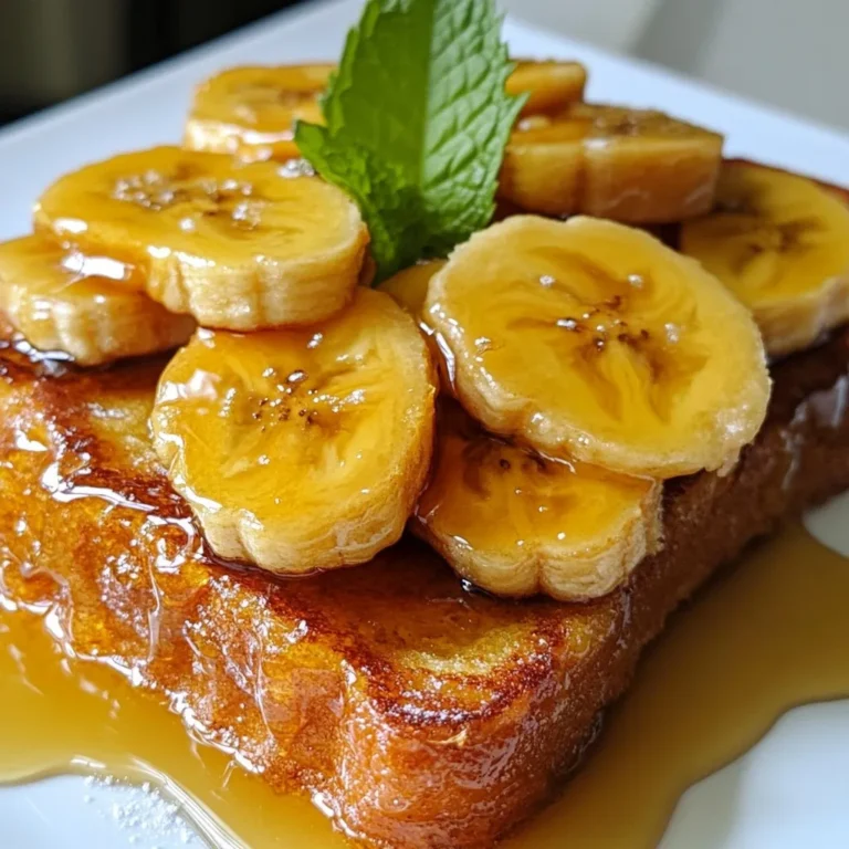 - 4 Scheiben dick geschnittenes Brot (z. B. Brioche oder Challah) - 2 reife Bananen, in Scheiben geschnitten - 2 Esslöffel ungesalzene Butter - 2 Esslöffel brauner Zucker - 3 große Eier - 1/2 Tasse Vollmilch - 1 Teelöffel Vanilleextrakt - 1/2 Teelöffel gemahlener Zimt - Eine Prise Salz - Ahornsirup zum Servieren - Frische Minzblätter zur Garnitur (optional) Die Hauptzutaten sind einfach zu finden. Dickes Brot wie Brioche oder Challah gibt dem Toast eine weiche Textur. Reife Bananen sind wichtig für die Süße. Butter und brauner Zucker sorgen für die Karamellisierung. Diese Zutaten machen das Gericht besonders lecker. - Eine große Pfanne - Eine flache Schüssel - Ein Schneebesen oder eine Gabel - Ein Pfannenwender - Ein scharfes Messer Diese Utensilien helfen dir, den Karamellisierte Bananen-Toast einfach zuzubereiten. Die Pfanne ist wichtig, um die Bananen zu karamellisieren. Mit der flachen Schüssel mixst du die Eier und die Milch. Ein scharfes Messer schneidet die Bananen leicht. Wenn du keine Brioche oder Challah hast, kannst du auch anderes Brot verwenden. Weißbrot oder Vollkornbrot sind gute Optionen. Für eine laktosefreie Version nimm laktosefreie Milch. Du kannst auch Agavendicksaft anstelle von braunem Zucker nutzen. Diese Alternativen machen das Rezept flexibel. {{ingredient_image_2}} Zuerst schneide die Bananen in Scheiben. Du brauchst zwei reife Bananen für diesen Schritt. Wähle Bananen, die leicht weich sind. Diese sind süßer und eignen sich besser zum Karamellisieren. Erhitze eine Pfanne bei mittlerer Hitze. Lass zwei Esslöffel ungesalzene Butter darin schmelzen. Sobald die Butter geschmolzen ist, füge zwei Esslöffel braunen Zucker hinzu. Rühre die Mischung, bis der Zucker komplett aufgelöst ist. Jetzt gib die geschnittenen Bananen in die Pfanne. Brate sie für etwa drei bis vier Minuten. Du wirst sehen, wie sie goldbraun werden. Nimm die Pfanne dann vom Herd und stelle sie beiseite. Für die Eimischung benötigst du drei große Eier. Schlage sie in eine flache Schüssel. Füge 1/2 Tasse Vollmilch hinzu. Der Milch macht das Toast schön weich. Gib nun einen Teelöffel Vanilleextrakt und 1/2 Teelöffel gemahlenen Zimt dazu. Eine Prise Salz hilft, die Aromen zu heben. Verquirle alles gut, bis die Mischung gleichmäßig ist. Heize eine beschichtete Pfanne oder Grillplatte bei mittlerer Hitze vor. Tauche jede Scheibe Brot in die Eimischung. Lass sie kurz einweichen, aber nicht zu lange. Lege die eingeweichten Brotscheiben in die Pfanne. Brate sie etwa zwei bis drei Minuten pro Seite. Sie sollten goldbraun und durchgegart sein. Serviere das französische Toast heiß. Garniere es mit den karamellisierten Bananen. Beträufle es mit Ahornsirup. Frische Minzblätter sind eine tolle Dekoration. Um die Bananen perfekt zu karamellisieren, beginne mit einer heißen Pfanne. Schmelze die Butter, bevor du den braunen Zucker hinzufügst. Rühre den Zucker, bis er sich auflöst. Achte darauf, die Bananen nicht zu früh hinzuzufügen. Sie sollten erst in die Pfanne, wenn der Zucker blubbert. Lass die Bananen 3-4 Minuten braten. Wende sie vorsichtig, damit sie gleichmäßig karamellisieren. Das Ziel ist, dass sie weich und leicht goldbraun sind. Für das perfekte französische Toast ist eine gute Hitze wichtig. Heize die Pfanne bei mittlerer Hitze vor. Tauche das Brot nur kurz in die Eimischung. So bleibt es fest und wird nicht matschig. Brate jede Seite 2-3 Minuten. Goldbraun ist der Schlüssel. Wenn du die Toastscheiben zubereitest, achte darauf, sie nicht zu überfüllen. So haben sie genug Platz, um schön zu bräunen. Serviere den karamellisierten Bananen-Toast heiß. Ein Spritzer Ahornsirup macht ihn noch besser. Frische Minzblätter bringen Farbe und Frische. Du kannst auch Nüsse oder Schlagsahne hinzufügen. Diese Zutaten machen das Gericht noch köstlicher. Experimentiere mit verschiedenen Garnierungen, um deinen eigenen Stil zu finden. Pro Tipps Brotwahl: Verwende dicke Scheiben von Brioche oder Challah, um die perfekte Textur und den Geschmack zu erzielen. Karamellisieren: Achte darauf, die Bananen bei mittlerer Hitze zu karamellisieren, damit sie nicht anbrennen und die Süße sich entfalten kann. Eintauchzeit: Tauche das Brot nur kurz in die Eiermischung, um ein Durchweichen zu vermeiden und eine schöne Kruste zu erhalten. Servieren: Serviere das Gericht sofort nach dem Braten, damit das französische Toast warm und knusprig bleibt. {{image_4}} Du kannst diesen köstlichen französischen Toast vegan machen. Verwende pflanzliche Milch wie Mandel- oder Hafermilch. Statt Eiern nimmst du eine Mischung aus Leinsamen und Wasser. Mische einen Esslöffel Leinsamen mit drei Esslöffeln Wasser. Lass es für fünf Minuten stehen, bis es dick wird. Für die Karamellisierung kannst du Kokosöl anstelle von Butter nutzen. Das gibt einen tollen Geschmack. Für glutenfreie Varianten nimmst du glutenfreies Brot. Achte darauf, dass es dick genug ist, damit es gut hält. Du kannst auch Mandelmehl oder Kokosmehl verwenden, um die Eimischung zu binden. Das hilft, die richtige Konsistenz zu erreichen. Das Ergebnis wird trotzdem lecker und fluffig. Sei kreativ mit deinen Toppings! Probiere frische Beeren, Nüsse oder Joghurt. Du kannst auch einen Hauch Erdnussbutter oder Schokoladensoße hinzufügen. Diese Optionen verleihen deinem Toast noch mehr Geschmack. Für die Füllung sind auch Frischkäse oder Mascarpone eine tolle Wahl. So wird dein Karamellisierter Bananen-Toast noch besonderer. Wenn du Reste von deinem karamellisierten Bananen-Toast hast, bewahre sie in einem luftdichten Behälter auf. So bleibt der Toast frisch. Du kannst ihn bis zu drei Tage im Kühlschrank lagern. Wenn du ihn länger aufbewahren möchtest, friere ihn ein. Wickel jede Scheibe in Frischhaltefolie und lege sie in einen Gefrierbeutel. So bleibt die Qualität bis zu drei Monate erhalten. Um den Toast wieder aufzuwärmen, nutze einen Toaster oder eine Pfanne. Im Toaster wird er knusprig. In der Pfanne erhitze ihn bei niedriger Hitze. Lege einen Deckel auf die Pfanne, um die Wärme zu halten. So bleibt er saftig und lecker. Achte darauf, dass du ihn nicht zu lange erhitzt, damit er nicht trocken wird. Die Haltbarkeit der Zutaten variiert. Reife Bananen sind etwa zwei bis sieben Tage haltbar, je nach Reifegrad. Eier bleiben im Kühlschrank etwa drei bis fünf Wochen frisch. Vollmilch sollte innerhalb einer Woche nach dem Öffnen verbraucht werden. Brauner Zucker bleibt in einem luftdichten Behälter nahezu unbegrenzt haltbar. Achte auf die Haltbarkeitsdaten, um die besten Ergebnisse zu erzielen. Du kannst das Rezept leicht anpassen. Zum Beispiel, wenn du keine Zimt magst, lasse ihn weg. Du kannst auch etwas Kokosmilch anstelle der Vollmilch verwenden. Wenn du eine süßere Note willst, füge mehr braunen Zucker hinzu. Für einen fruchtigen Twist, probiere frische Beeren oder Äpfel. Wenn du Brioche oder Challah nicht hast, gibt es Alternativen. Normales Weißbrot funktioniert gut, aber auch Vollkornbrot. Glutenfreies Brot ist eine gute Wahl für glutenfreie Optionen. Sogar Croissants können eine leckere Variante sein, wenn du etwas Besonderes möchtest. Die gesamte Zubereitungszeit beträgt etwa 25 Minuten. Die Vorbereitungszeit ist schnell und dauert nur 10 Minuten. Das Kochen des Toasts braucht etwa 15 Minuten. So hast du in kurzer Zeit ein leckeres Frühstück. Zusammengefasst haben wir die Hauptzutaten, Werkzeuge und Alternativen für karamellisierten Bananen-Toast besprochen. Ich habe dir auch eine klare Schritt-für-Schritt-Anleitung gegeben, um die Zubereitung einfach zu machen. Tipps für die perfekte Karamellisierung und Abwandlungen für verschiedene Diäten wurden geteilt. Vergiss nicht, wie du Reste lagern und das Rezept anpassen kannst. Probiere es aus und kreiere deinen eigenen Toast-Genuss!