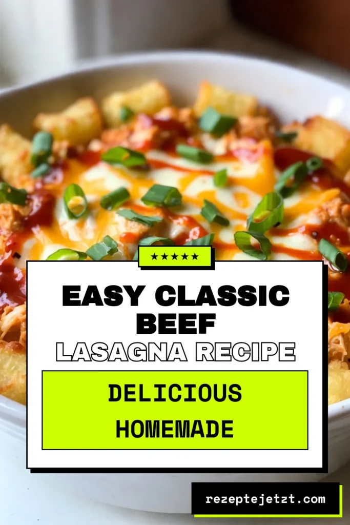 Entdecke unser köstliches Buffalo Chicken Auflauf Rezept! Dieser einfache Hühnchen Auflauf mit Käse kombiniert zartes Hühnchen und knusprige gefrorene Tater Tots für ein unvergessliches Geschmackserlebnis. Perfekt für jede Gelegenheit, sorgt dieser Tater Tot Rezept für Begeisterung bei deinen Gästen. Probiere es jetzt aus und genieße leckere Auflauf Rezepte, die schnell zubereitet sind. Speichern und teilen! #BuffaloChicken #HühnchenAuflauf #TaterTots #KäseAuflauf