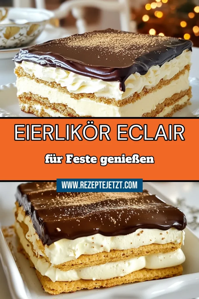 Entdecken Sie unseren köstlichen Eierlikör Eclair Kuchen – das perfekte Weihnachtsdessert! Dieses einfache Rezept mit alkoholfreiem Eierlikör bringt festliche Aromen in Ihre Feiertage. Schichten Sie cremigen Pudding und Grahams-Cracker für einen himmlischen Geschmack. Ideal als Pudding Kuchen Rezept! Lassen Sie sich inspirieren und probieren Sie es aus! #EierlikörEclairKuchen #WeihnachtsdessertIdeen #PuddingKuchenRezept #GrahamsCrackerKuchen