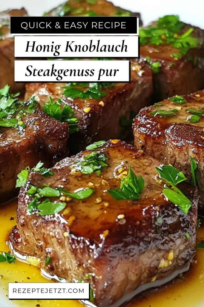 Entdecken Sie die köstlichen Honig-Knoblauch-Butter-Steakbissen – ein einfaches und schmackhaftes Sirloin-Steak Rezept! Diese Steakbissen marinieren mit einer aromatischen Honig-Knoblauch-Mischung, perfekt für schnelle und einfache Steakgerichte. In nur 30 Minuten zubereitet, sind sie ideal für ein schnelles Abendessen. Speichern Sie dieses Rezept für Ihre nächste Kochsession! #Steaks #Essen #Rezept #Kochideen