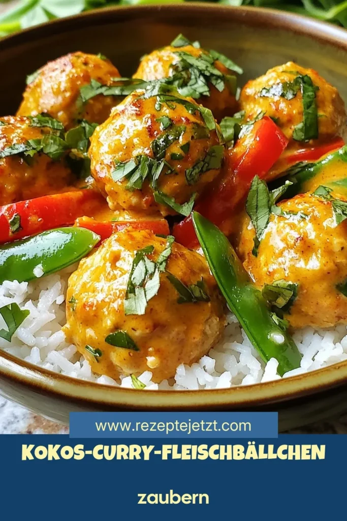 Entdecke unser köstliches Thai Kokos Curry Fleischbällchen Rezept! Diese zarten Bällchen aus Huhn oder Pute vereinen die Aromen der asiatischen Küche mit aromatischer grüner Currypaste und cremiger Kokosmilch. Perfekt für ein schnelles Abendessen, das alle begeistert. Probiere jetzt dieses einfache Kokosmilch Rezept aus und verwöhne deine Familie! Speichere das Rezept für später! #ThaiKokosCurry #FleischbällchenRezept #AsiatischeKüche #KokosmilchRezept