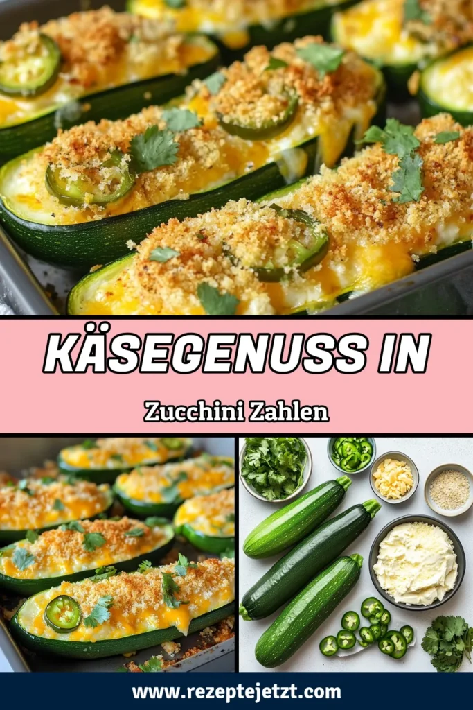 Entdecke unser einfaches Rezept für Käse gefüllte Zucchini, das würzige Jalapeño Zucchini Rezept, das jeder lieben wird. Diese gefüllte Zucchini Vorspeise ist perfekt für vegetarische Zucchini Gerichte und bringt Geschmack auf den Tisch. Mit cremigem Käse und frischen Jalapeños sind diese würzigen Zucchini mit Käse der Hit! Probiere es aus und verwandle dein nächstes Essen! Speichere dir dieses Rezept für später! #gefüllteZucchini #vegetarisch #Zucchini #JalapeñoZucchini