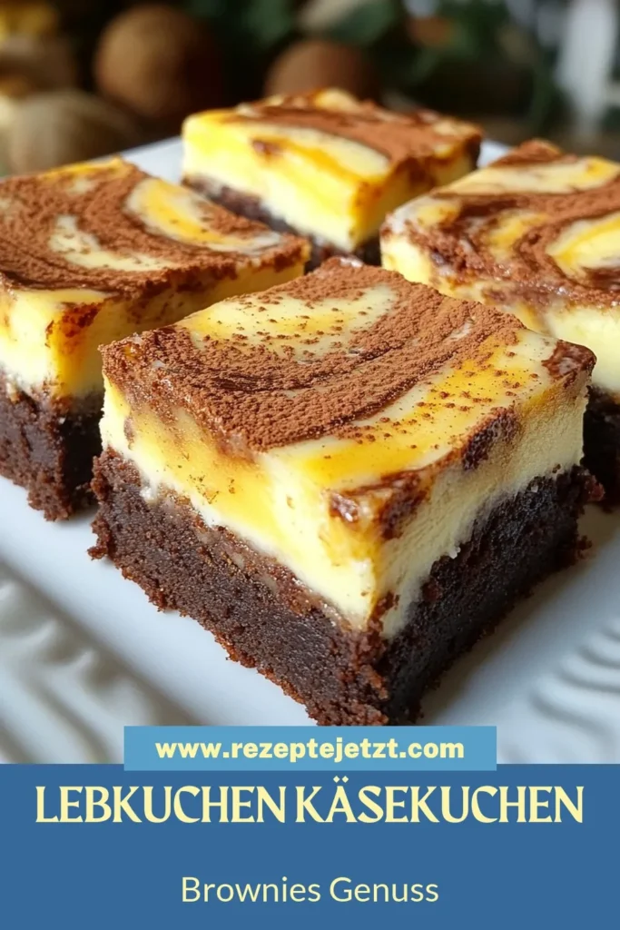 Entdecke das perfekte Lebkuchen-Käsekuchen Brownies Rezept für den Herbst! Diese marmorierten Brownies mit Gewürzen und Frischkäse sind eine köstliche Kombination aus süß und würzig. Ideal für deine Herbstrezepte mit Frischkäse oder als festliches Lebkuchen Dessert Rezept. Probiere sie aus und teile das Rezept mit Freunden. Lass dir diese Geschmacksexplosion nicht entgehen! #BrowniesMitGewürzen #Herbstrezepte #LebkuchenDessert #MarmorierteBrownies