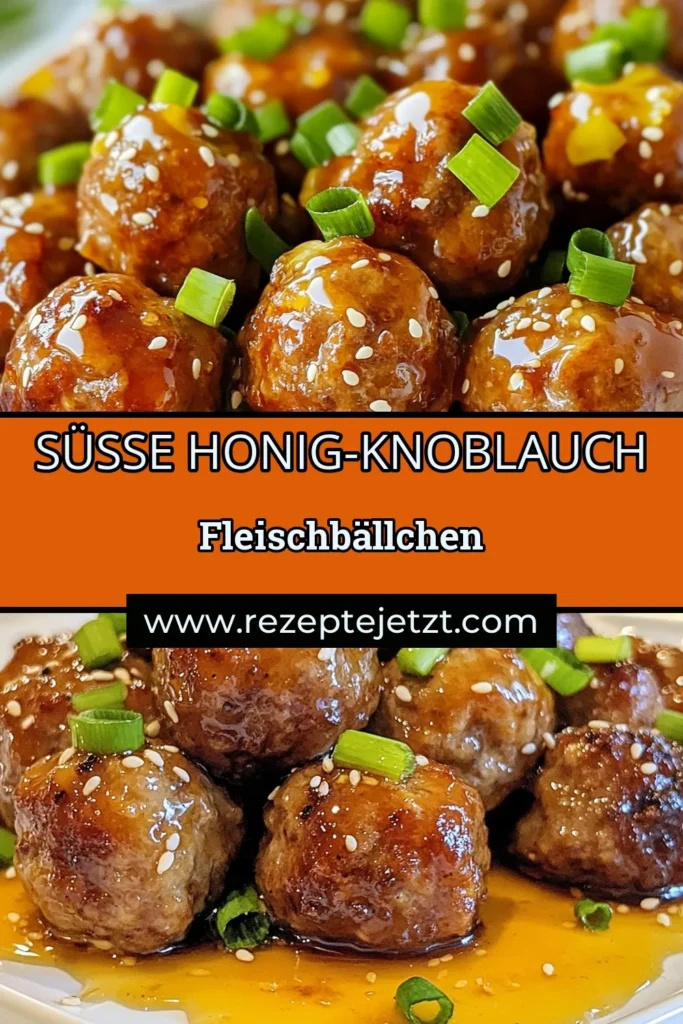 Entdecke unser köstliches Rezept für Honig-Knoblauch-Fleischbällchen! Diese glasierten Fleischbällchen sind die perfekte Mischung aus würzig und süß und ganz einfach zuzubereiten. Egal, ob du eine asiatische Fleischbällchen-Variante oder einfache Fleischbällchen mit Honig suchst, dieses Rezept wird dich begeistern. Probiere es aus und erlebe den Geschmack! Speichere es dir jetzt! #Fleischbällchen #AsiatischeKüche #HonigKnoblauch #EinfacheRezepte