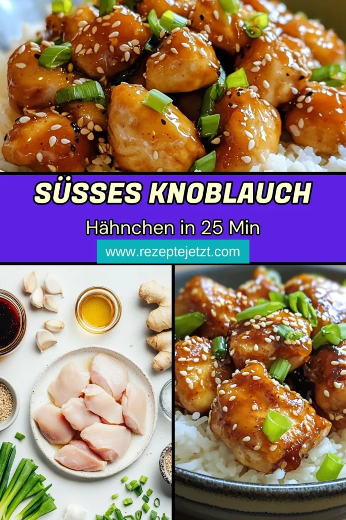 Entdecke das köstliche Honig Knoblauch Hähnchen – ein einfaches und schmackhaftes asiatisches Hähnchen Gericht, das in nur 25 Minuten zubereitet ist. Dieses Sesam Hähnchen Rezept kombiniert die Süße von Honig mit dem würzigen Geschmack von Knoblauch, perfekt für ein schnelles Abendessen. Serviere es über Jasminreis oder Nudeln und genieße den Geschmack! Probiere es jetzt aus! #HonigKnoblauchHähnchen #SesamHähnchenRezept #schnellzubereitetesHähnchen #asiatischesHähnchenGericht