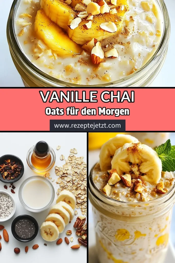 Entdecken Sie das köstliche Rezept für Vanille Chai Overnight Oats! Diese gesunden Frühstücksrezepte sind perfekt für einen energiereichen Start in den Tag. Mit zarten Haferflocken und aromatischen Chai Gewürzen Verwendung ist dieses Haferflocken Rezept eine kreative Overnight Oats Variation, die einfach zuzubereiten ist. Genießen Sie sie mit frischen Toppings und starten Sie Ihren Morgen gesund! Jetzt ausprobieren! #overnightoats #gesundeernährung #vanille #chaispezialitäten