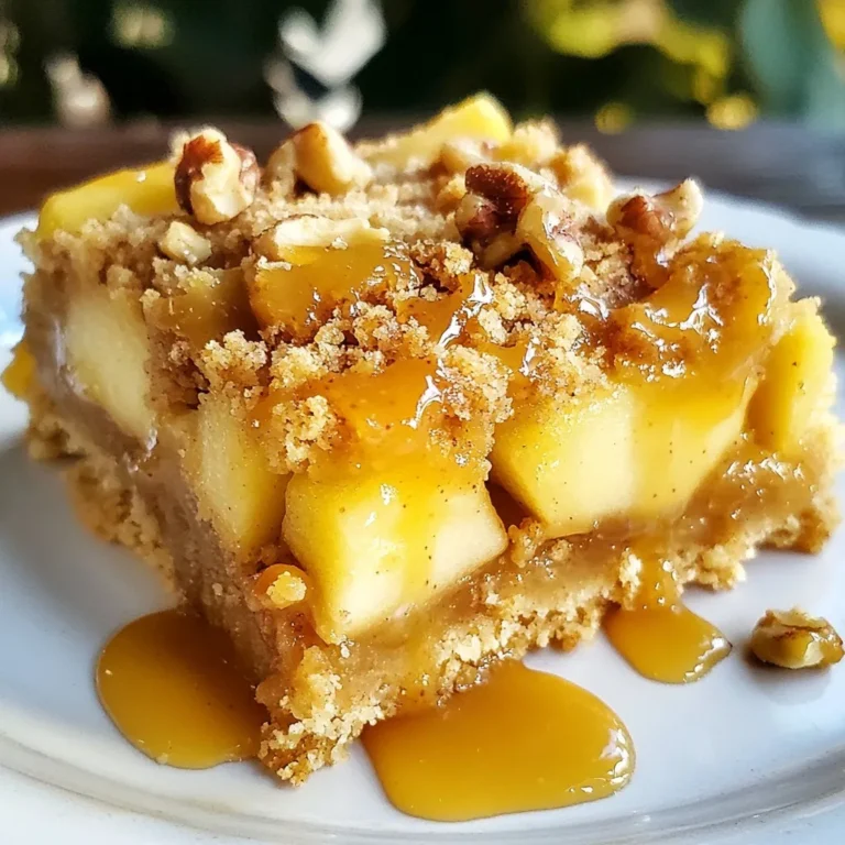 Um diese Karamell-Apfel-Krümelriegel zu machen, brauchst du: - 2 Tassen Weizenmehl - 1 Tasse Haferflocken - 1 Tasse brauner Zucker, gepackt - 1/2 Tasse Kristallzucker - 1 Teelöffel Backpulver - 1/2 Teelöffel Natron - 1/2 Teelöffel Salz - 1 Tasse ungesalzene Butter, geschmolzen - 3 große Äpfel, geschält und gewürfelt (ca. 3 Tassen) - 1 Teelöffel Zimt - 1 Tasse Karamellsauce (hausgemacht oder gekauft) - 1/2 Tasse gehackte Walnüsse (optional) Diese Zutaten bringen den perfekten Geschmack und die richtige Textur. Die Äpfel geben eine frische Note, während die Karamellsauce für die Süße sorgt. Du kannst auch einige Zutaten nach deinem Geschmack anpassen: - Gehackte Walnüsse: Sie bringen Knusprigkeit. - Andere Nüsse: Mandeln oder Pekannüsse sind auch lecker. - Gewürze: Füge Muskatnuss oder Ingwer für mehr Wärme hinzu. - Schokolade: Kleine Schokoladenstückchen können eine süße Überraschung sein. Diese Optionen lassen sich leicht einfügen. Experimentiere mit dem, was du magst! Die Nährwerte für eine Portion (1 Riegel) sind ungefähr: - Kalorien: 250 - Fett: 12g - Kohlenhydrate: 35g - Eiweiß: 3g Diese Riegel sind ein Genuss, aber auch eine kleine Sünde. Teile sie mit Freunden oder Familie, um mehr Freude zu erleben! {{ingredient_image_2}} Um die perfekte Kruste zu machen, heize deinen Ofen auf 175°C vor. Fette eine 9x13 Zoll große Backform ein oder lege sie mit Backpapier aus. Das hilft beim Herausnehmen der Riegel. In einer großen Schüssel vermenge die trockenen Zutaten. Nimm dafür 2 Tassen Weizenmehl, 1 Tasse Haferflocken, 1 Tasse braunen Zucker, 1/2 Tasse Kristallzucker, 1 Teelöffel Backpulver, 1/2 Teelöffel Natron und 1/2 Teelöffel Salz. Rühre alles gut durch. Gieße 1 Tasse geschmolzene Butter in die Mischung. Rühre, bis alles gut vermischt ist. Es sollte eine krümelige Textur entstehen. Bewahre 1 Tasse der Mischung für den Belag auf. Drücke die restliche Mischung gleichmäßig in den Boden der Backform. Backe die Kruste 10-12 Minuten, bis die Ränder leicht goldbraun sind. Während die Kruste backt, bereite die Apfelfüllung vor. Schäle 3 große Äpfel und würfle sie. Du benötigst etwa 3 Tassen gewürfelte Äpfel. In einer separaten Schüssel mische die Äpfel mit 1 Teelöffel Zimt und 1/2 Tasse Karamellsauce. Rühre alles gut um, bis die Äpfel gleichmäßig beschichtet sind. Nimm die Kruste aus dem Ofen, wenn sie fertig ist. Verteile die Apfelmischung gleichmäßig auf der warmen Kruste. Träufle die restliche Karamellsauce darüber und streue die reservierte Krümelmischung darauf. Wenn du magst, füge auch 1/2 Tasse gehackte Walnüsse hinzu. Backe die Riegel für weitere 25-30 Minuten. Sie sind fertig, wenn der Belag goldbraun ist und die Äpfel zart sind. Lass die Riegel in der Form vollständig abkühlen. Danach schneide sie in Stücke. Serviere sie warm oder bei Zimmertemperatur. Ein Klecks Schlagsahne oder Vanilleeis passt perfekt dazu. Um Fehler beim Backen zu vermeiden, gibt es einige einfache Regeln. Achte darauf, dass alle Zutaten Raumtemperatur haben. Das macht die Mischung gleichmäßiger. Miss die Zutaten genau ab. Zu viel oder zu wenig kann das Ergebnis ruinieren. Überprüfe deinen Ofen mit einem Thermometer. Ein falsches Temperaturniveau kann zu einer falschen Backzeit führen. Lass die Kruste nicht zu lange backen. Sie sollte leicht goldbraun sein, nicht dunkel. Für eine perfekte Krume ist die Textur wichtig. Verwende kalte Butter, um die Krume krümeliger zu machen. Mische die trockenen Zutaten gut, damit sich die Aromen verteilen. Wenn die Mischung trocken aussieht, füge einen Esslöffel Wasser hinzu. Das macht es feuchter. Drücke die Krume fest in die Form. So bleibt sie beim Backen zusammen und zerbricht nicht. Um deine Karamell-Apfel-Krümelriegel für besondere Anlässe zu variieren, kannst du verschiedene Früchte verwenden. Birnen oder Pflaumen passen gut. Du kannst auch Nüsse oder Schokolade hinzufügen. Weiße Schokolade schmeckt besonders gut. Für einen festlichen Touch, füge etwas Muskatnuss hinzu. Das gibt einen warmen Geschmack. Wenn du es noch süßer magst, verwende zusätzlich Karamellstückchen. Pro Tipps Äpfel wählen: Verwenden Sie frische, saftige Äpfel für den besten Geschmack. Sorten wie Granny Smith oder Honeycrisp bringen eine angenehme Säure in das Rezept. Karamellsauce: Wenn Sie Karamellsauce selbst machen, achten Sie darauf, dass sie nicht zu dickflüssig ist, da sie beim Backen etwas eindickt. Fette die Form gut ein: Um ein Ankleben zu vermeiden, fetten Sie die Backform großzügig ein oder verwenden Sie Backpapier, besonders wenn Sie die Riegel später leicht herausnehmen möchten. Auskühlen lassen: Lassen Sie die Riegel vollständig in der Form abkühlen, bevor Sie sie schneiden, da sie sich sonst leicht zerbröckeln können. {{image_4}} Du kannst die Karamell-Apfel-Krümelriegel leicht anpassen. Experimentiere mit verschiedenen Obstsorten. Birnen oder Pfirsiche passen gut. Diese Früchte bringen neuen Geschmack. Mische sie mit Äpfeln oder verwende sie allein. Achte darauf, das Obst gut zu würfeln und mit Zimt zu mischen. So bleibt die Füllung saftig und lecker. Wenn du eine vegane Option brauchst, ersetze die Butter. Verwende Kokosöl oder pflanzliche Margarine. Für glutenfreie Riegel nimm glutenfreies Mehl. Haferflocken müssen ebenfalls glutenfrei sein. Diese Änderungen halten die Riegel köstlich. Du wirst den Unterschied kaum merken. Mach die Riegel noch süßer mit Schokolade oder Karamellstückchen. Füge etwa 1/2 Tasse Schokoladenstückchen zur Apfelfüllung hinzu. Du kannst auch Karamellstückchen unter die Krümel mischen. Diese Extras bringen mehr Geschmack. Sie machen die Riegel zu einem besonderen Genuss. Um die Karamell-Apfel-Krümelriegel frisch zu halten, lege sie in einen luftdichten Behälter. Du kannst sie auch in Frischhaltefolie wickeln. Achte darauf, den Behälter an einem kühlen, trockenen Ort aufzubewahren. So bleiben die Riegel weich und lecker. Die Riegel halten bei richtiger Lagerung etwa eine Woche. Sie bleiben in der ersten Zeit am besten. Nach ein paar Tagen können sie etwas trockener werden. Wenn du sie länger aufbewahren möchtest, ist das Einfrieren eine gute Option. Um die Riegel einzufrieren, lasse sie zuerst ganz abkühlen. Schneide sie dann in Stücke. Wickele jedes Stück in Frischhaltefolie und lege sie in einen Gefrierbeutel. So kannst du sie bis zu drei Monate aufbewahren. Zum Auftauen lege die Riegel einfach bei Zimmertemperatur für ein paar Stunden hin. Um die Karamellsauce selbst zu machen, brauchen Sie nur drei Zutaten. Sie benötigen Zucker, Butter und Sahne. - Zutaten: - 1 Tasse Zucker - 6 Esslöffel Butter - 1/2 Tasse Sahne Zuerst erhitzen Sie den Zucker in einem Topf bei mittlerer Hitze. Rühren Sie, bis der Zucker schmilzt und eine goldene Farbe annimmt. Dann fügen Sie die Butter hinzu und rühren Sie, bis sie schmilzt. Gießen Sie vorsichtig die Sahne hinzu und rühren Sie alles gut durch. Lassen Sie die Sauce abkühlen, bevor Sie sie verwenden. Ja, Sie können die Riegel im Voraus zubereiten. Sie sind ideal für Partys oder als Snack. Bereiten Sie sie einfach nach dem Rezept vor und lassen Sie sie abkühlen. - Lagerung: - Sie können die Riegel in einem luftdichten Behälter aufbewahren. - Sie bleiben bis zu einer Woche frisch. Wenn Sie die Riegel länger aufbewahren möchten, können Sie sie auch einfrieren. Schneiden Sie sie nach dem Abkühlen in Stücke und legen Sie sie in einen Gefrierbeutel. Die Karamell-Apfel-Krümelriegel schmecken toll mit verschiedenen Beilagen. Hier sind einige meiner Favoriten: - Schlagsahne: Eine leichte und süße Ergänzung. - Vanilleeis: Die kühle, cremige Textur passt perfekt zu den warmen Riegeln. - Zusätzliche Karamellsauce: Ein Drizzle sorgt für extra Süße. - Gehackte Nüsse: Walnüsse oder Pekannüsse geben einen schönen Crunch. Experimentieren Sie mit verschiedenen Beilagen, um Ihre perfekte Kombination zu finden! Die Karamell-Apfel-Krümelriegel sind einfach und lecker. Wir haben wichtige Zutaten, die Zubereitung und verschiedene Variationen besprochen. Mit den richtigen Tipps können Sie Fehler vermeiden und die perfekte Krume erzielen. Denken Sie daran, die Riegel richtig zu lagern, um ihre Frische zu bewahren. Diese Riegel sind nicht nur ein Genuss, sie lassen sich auch anpassen. Experimentieren Sie mit Obst oder anderen Süßigkeiten. So wird jedes Backen spannend und besonders. Genießen Sie diesen Leckerbissen!